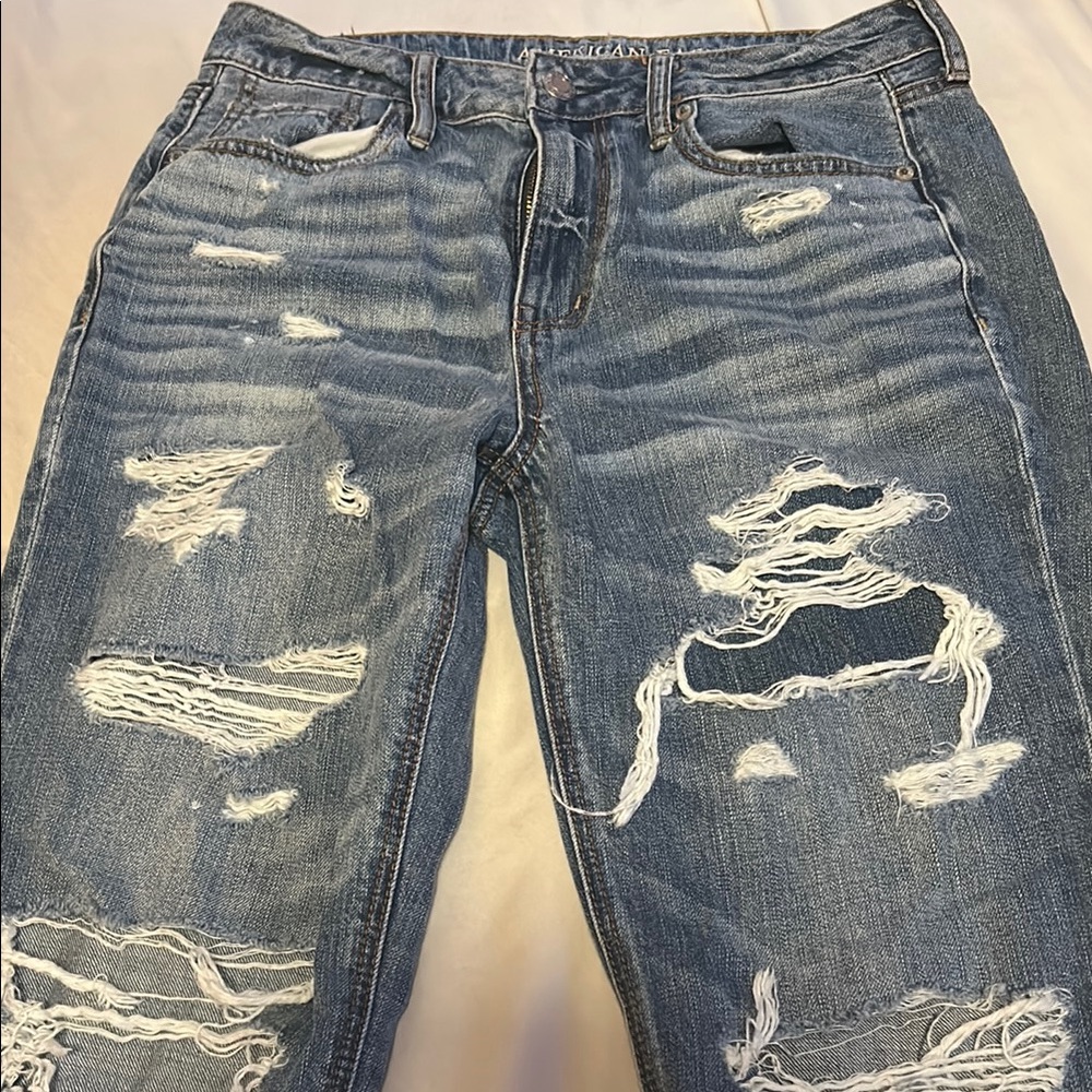 American Eagle Outfitters Blue Relaxed Jeans Distressed Design